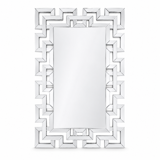 Wall mirror rectangular venetian geometric glass frame silver